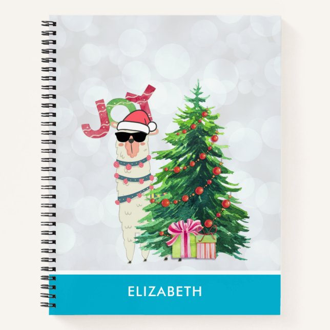 Cooler Weihnachtslama | Joy Typografy Notizbuch (Vorderseite)