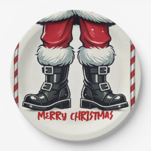 Cooler Weihnachtsmann in schwarzen Stiefeln Weihna Pappteller