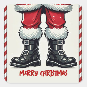 Cooler Weihnachtsmann in schwarzen Stiefeln Weihna Quadratischer Aufkleber