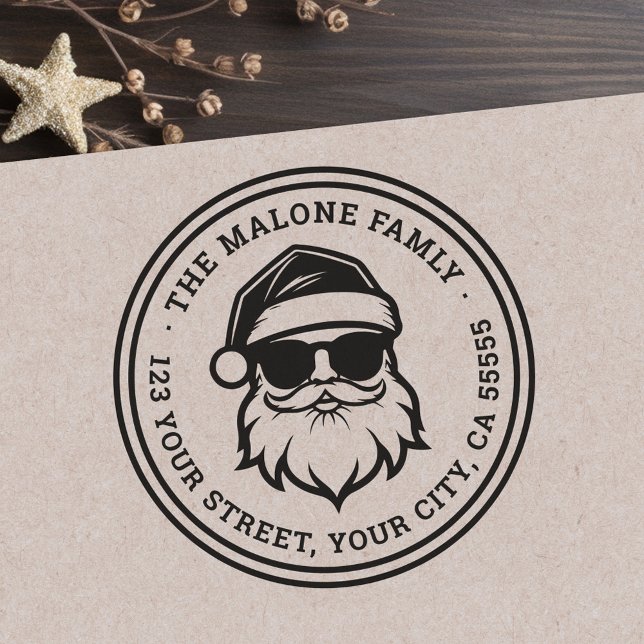Cooler Weihnachtsmann in Sonnenbrille Weihnachten  Gummistempel (Cool Santa in sunglasses Christmas return address Rubber Stamp)