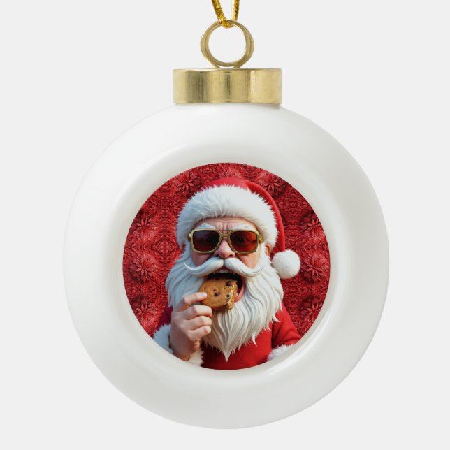Cooler Weihnachtsmann Keramik Kugel-Ornament (Vorderseite)