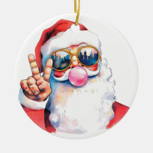 Cooler Weihnachtsmann mit Sonnenbrille & Glühwein  Keramik Ornament