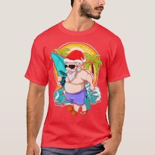 Cooler Weihnachtsmann Surfer Tropical Hawaiian Wei T-Shirt
