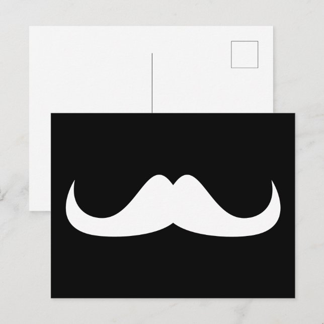 Cooler weißer Handlebar-Schnurrbart auf schwarz Postkarte (Vorne/Hinten)