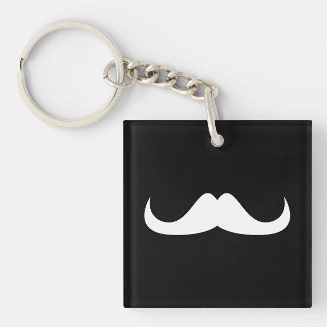 Cooler weißer Handlebar-Schnurrbart auf schwarz Schlüsselanhänger (Vorderseite)