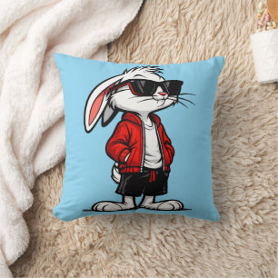 Cooler Weißer Hase in roter Jacke Kissen