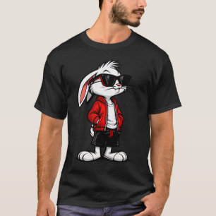 Cooler Weißer Hase in roter Jacke T-Shirt