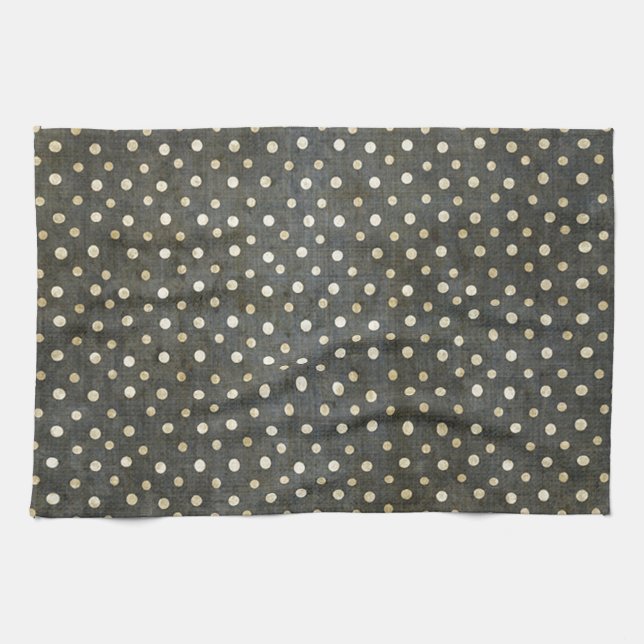 Cooler, weißer Polka dots dunkelgrauer Grunge Geschirrtuch (Horizontal)