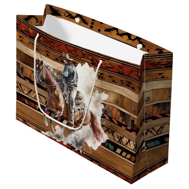 cooler Western Country Cowboy Party Große Geschenktüte (Vorderseite Schrägansicht)