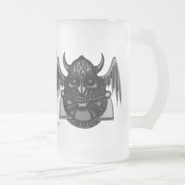 Cooler Wikinger-Schädel mit der grafischen Mattglas Bierglas (Rechts)