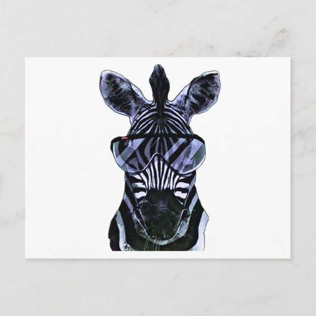 Cooler Zebra mit Gläsern Postkarte (Vorderseite)