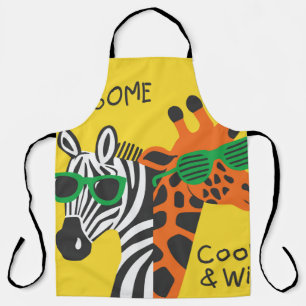 Cooler Zebra und Giraffe mit Brille auf gelb b Schürze