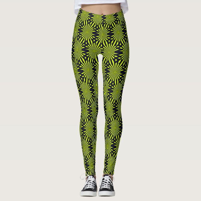 Cooles Abstraktes grün-schwarzes geometrisches Mus Leggings (Vorderseite)