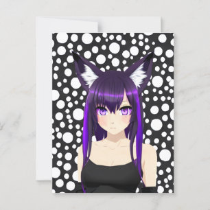 Cooles Anime-Mädchen mit lila Haaren und Augen zum Postkarte