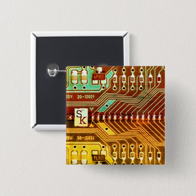 Cooles Aquamarin-gelbes, einzigartiges Retro-Steam Button (Vorne & Hinten)