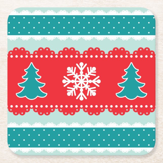 Cooles aquamarines blaues Rot-Weihnachtsmuster Rechteckiger Pappuntersetzer (Vorderseite)