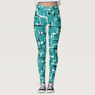 COOLES Aquamarines Grün/Blau Schwarz-weiß Kariert Leggings