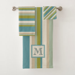 Cooles aquamarines grünes Bambusmonogramm des Badhandtuch Set