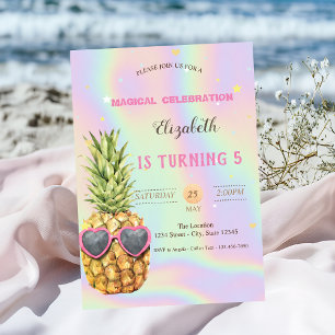 Cooles Aquarell-Ananas Holografischer Geburtstag Einladung