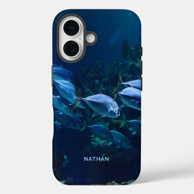 Cooles Aquarium Fisch Dunkles Wasser Personalisier iPhone 16 Hülle (Rückseite)