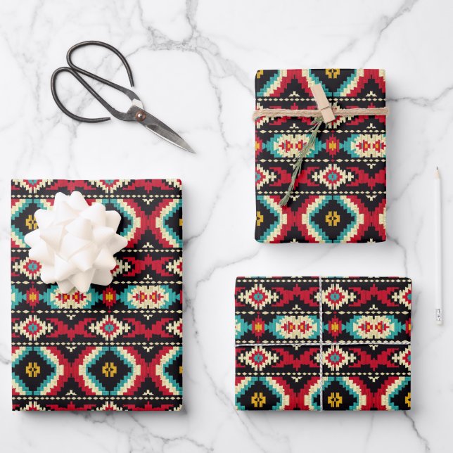 Cooles Aztec Tribal-Muster-Party Geschenkpapier Set (Vorderseite)