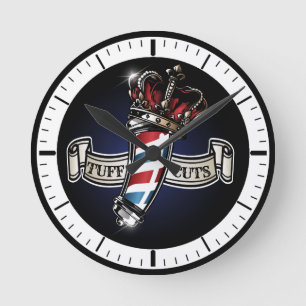 Cooles Barber-Pole und Kronlogo Personalisieren 2 Runde Wanduhr
