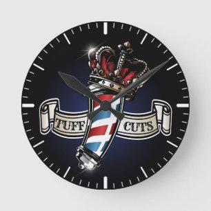 Cooles Barber-Pole und Kronlogo Personalisieren 3 Runde Wanduhr
