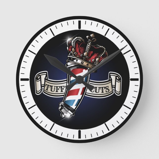 Cooles Barberglas-Logos und Kronen-Logos 2 Runde Wanduhr (Vorderseite)