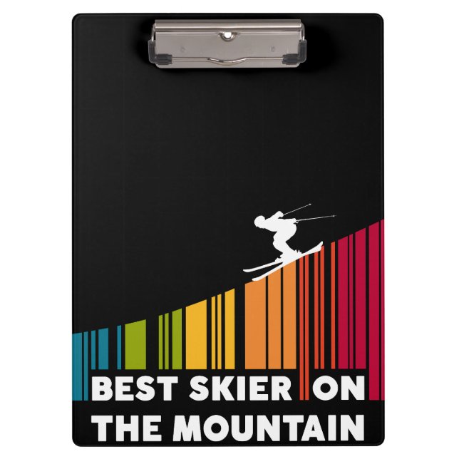 Cooles Barcode Design Bester Skifahrer auf dem Ber Klemmbrett (Vorderseite)