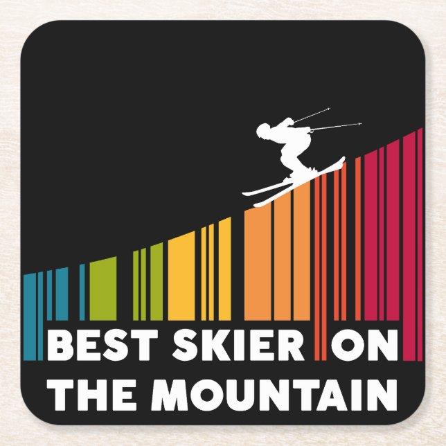 Cooles Barcode Design Bester Skifahrer auf dem Ber Rechteckiger Pappuntersetzer (Vorderseite)