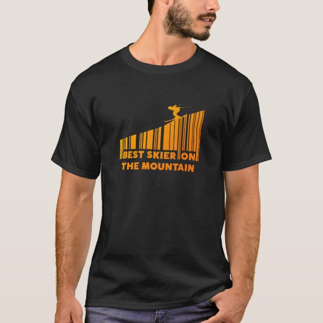 Cooles Barcode Design Bester Skifahrer auf dem Ber T-Shirt (Vorderseite)