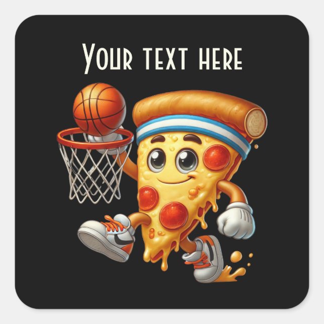 Cooles Basketball Pizza Party Text hinzufügen Quadratischer Aufkleber (Vorderseite)