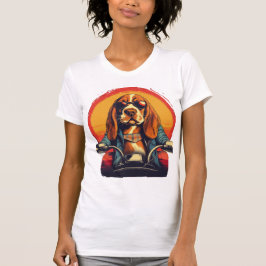 Cooles Basset-Hundbiker bei Sonnenuntergang T-Shirt