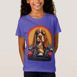 Cooles Basset-Hundbiker bei Sonnenuntergang T-Shirt