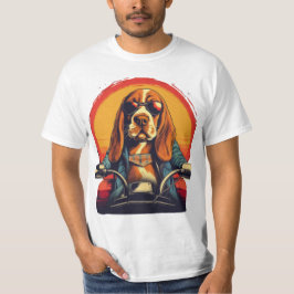Cooles Basset-Hundbiker bei Sonnenuntergang T-Shirt