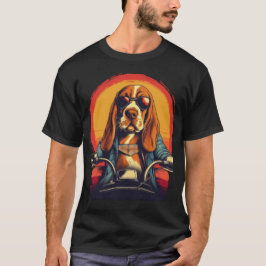 Cooles Basset-Hundbiker bei Sonnenuntergang T-Shirt
