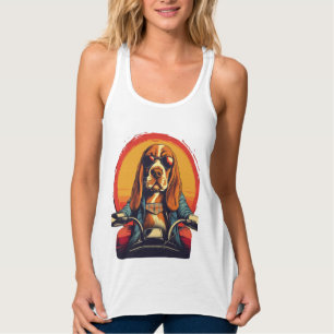 Cooles Basset-Hundbiker bei Sonnenuntergang Tank Top