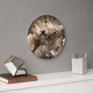 Cooles Beige-Braun-Abstraktes Rundquadratmuster Große Wanduhr