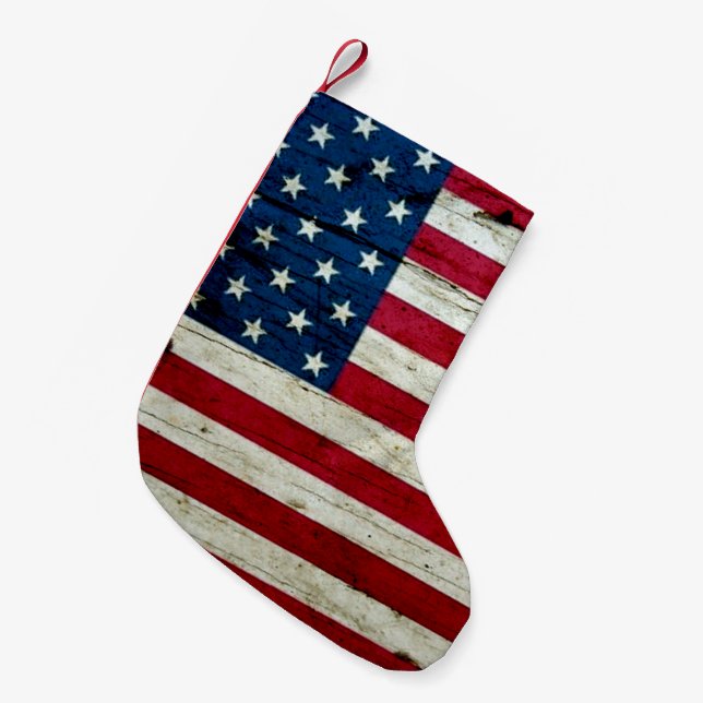 Cooles beunruhigtes amerikanische Flaggen-Holz Kleiner Weihnachtsstrumpf (Vorderansicht (hängend))