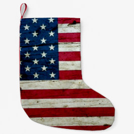 Cooles beunruhigtes amerikanische Flaggen-Holz Kleiner Weihnachtsstrumpf