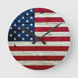 Cooles beunruhigtes amerikanische Flaggen-Holz Runde Wanduhr