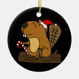 Cooles Biber in der Weihnachtsmannmütze Weihnacht Keramik Ornament