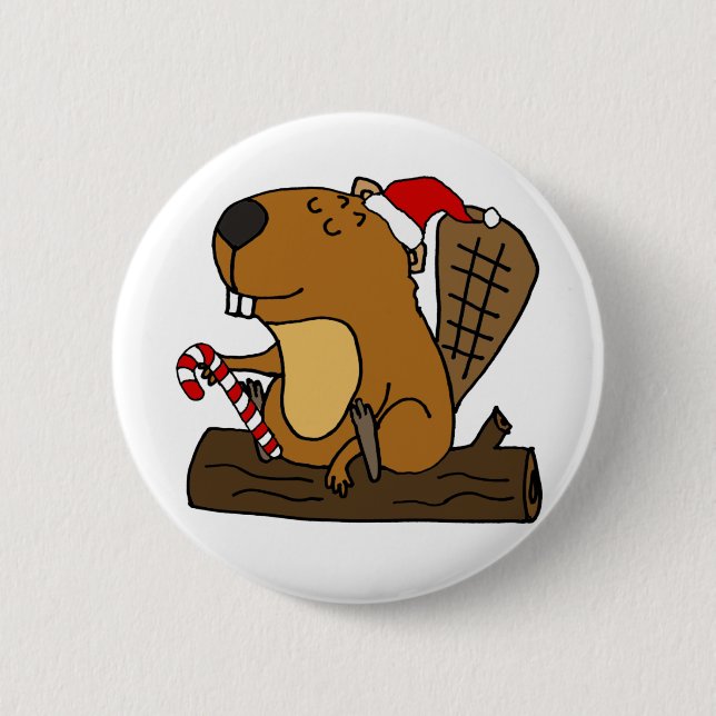 Cooles Biber in der Weihnachtsmannmütze Weihnachts Button (Vorderseite)