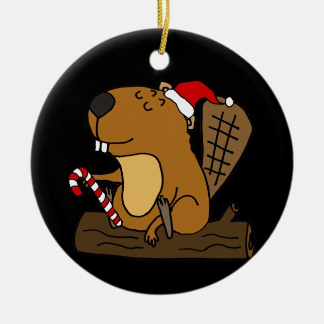 Cooles Biber in der Weihnachtsmannmütze Weihnachts Keramik Ornament (Vorne)