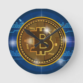 Cooles Bitcoin Logo und Diagramm Entwurf Runde Wanduhr