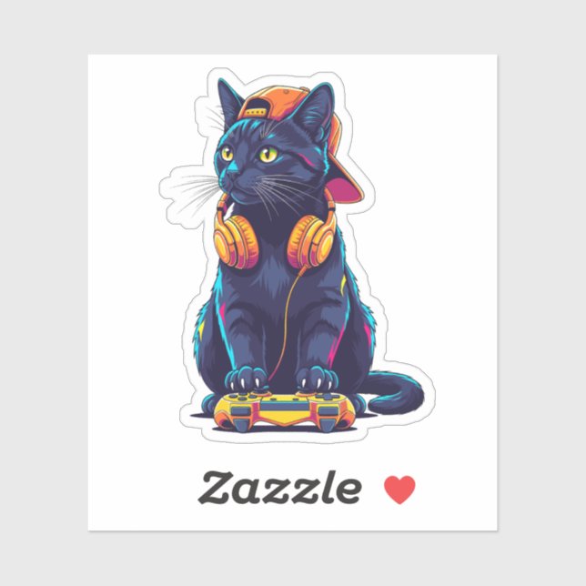 Cooles Black Cat Gamer Halloween Spooky Design Aufkleber (Blatt)