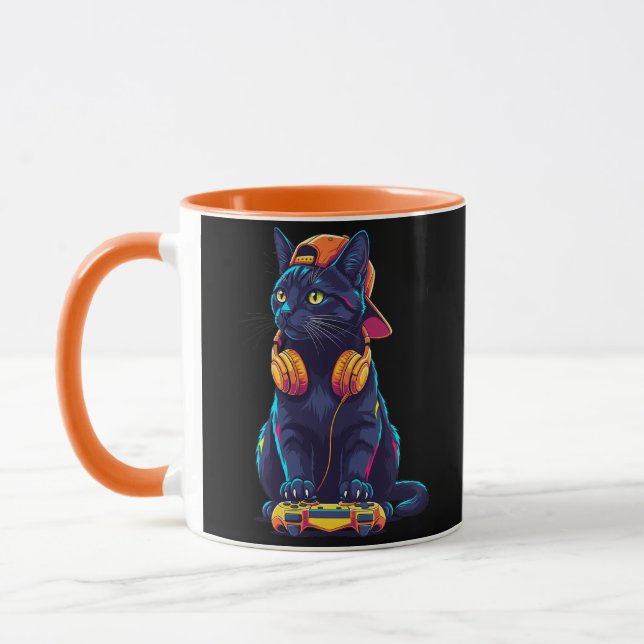 Cooles Black Cat Gamer Halloween Spooky Design Tasse (Links)