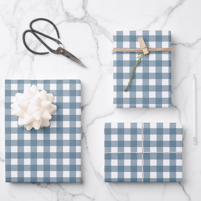 Cooles Blau kariert Geschenkpapier Set (Vorderseite)
