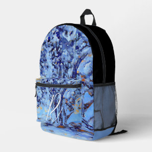 Cooles Blauer Schneebaummalerei Mit Monogramm Bedruckter Rucksack
