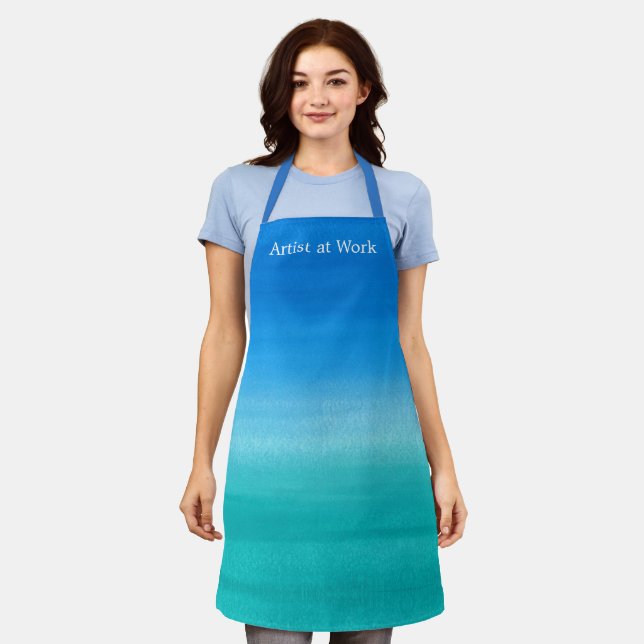 Cooles Blaues Aquamarines Ombre Wasserfarben Künst Schürze (Getragen)